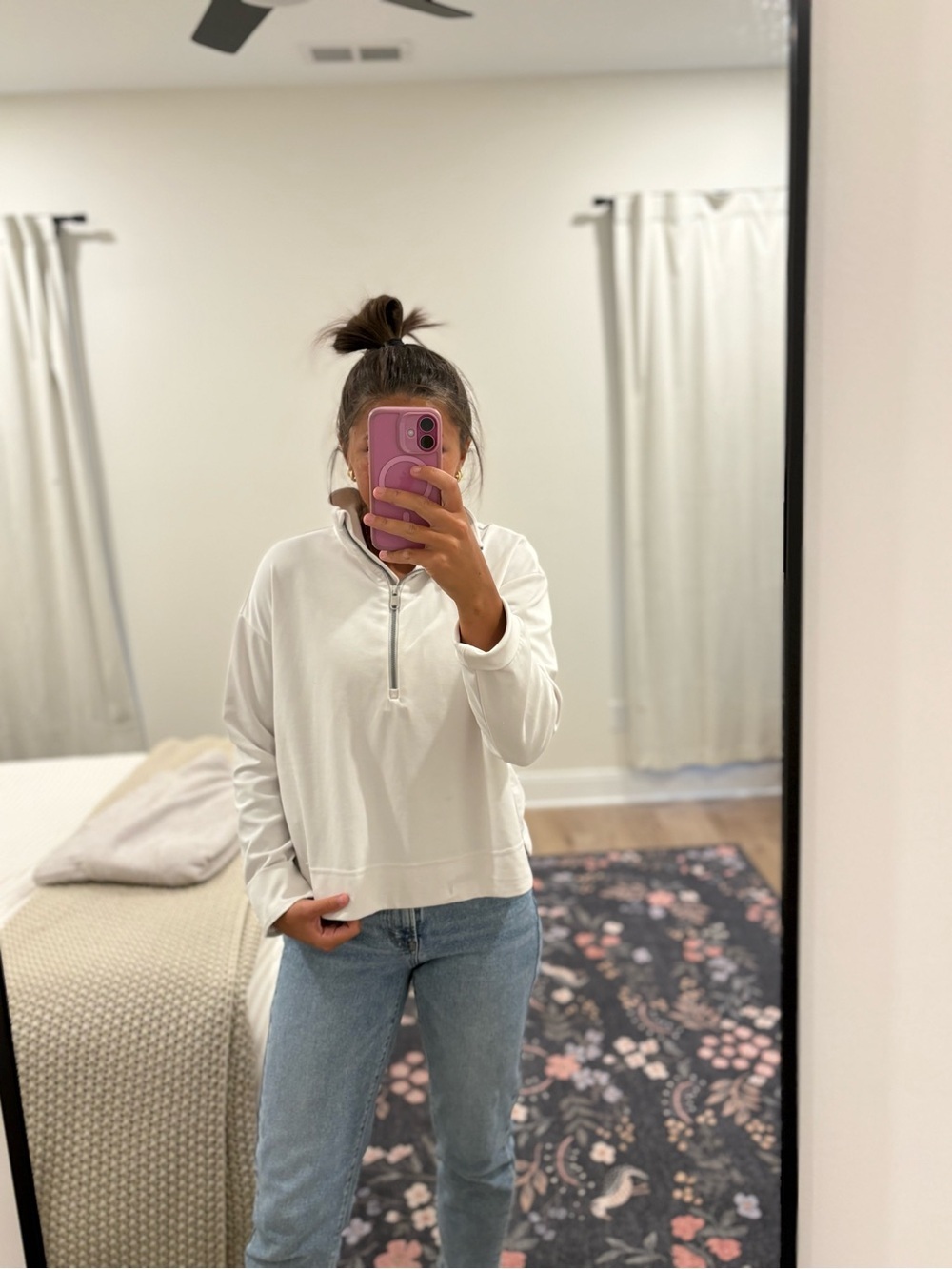Athleta White Quarter-Zip Pullover Sweatshirt